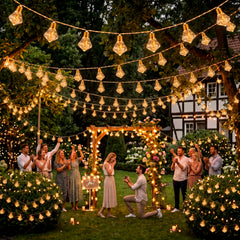 Dekorative Hanfseil Lichterkette mit Diamant-Glühbirnen als stimmungsvolle Gartenbeleuchtung