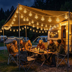 Dekorative Hanfseil Lichterkette mit Diamant-Glühbirnen als stimmungsvolle Gartenbeleuchtung_Camping