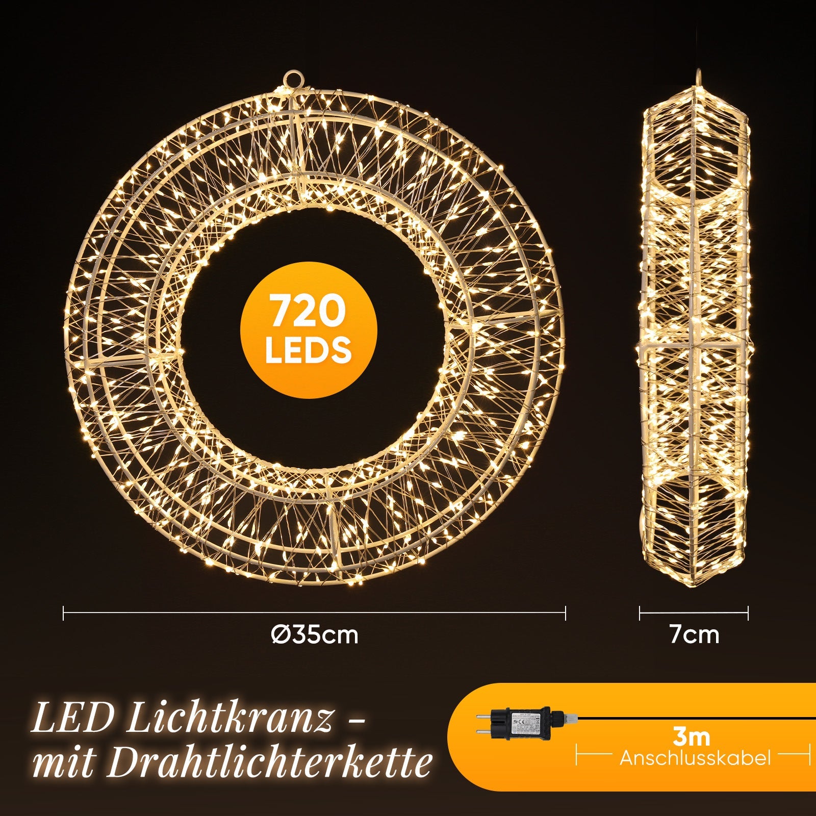 Salcar LED Lichtkranz Ø35cm & Ø55cm, 720-1440 LEDs, Metallkranz, Weihnachtsdeko Fenster & Tür, 8 Modi, Timer & Memory, IP44 Wasserdicht, Innen & Außen, Warmweiß Salcar