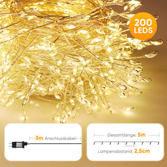 Salcar LED Cluster Lichterkette aus Kupferdraht – 5m/10m/15m/20m, 200–800 LEDs, Wasserdicht, 8 Modi, Timer & Memory, für Innen & Außen, Weihnachtsbaum, Garten, Hochzeit, Party – Warmweiß Salcar