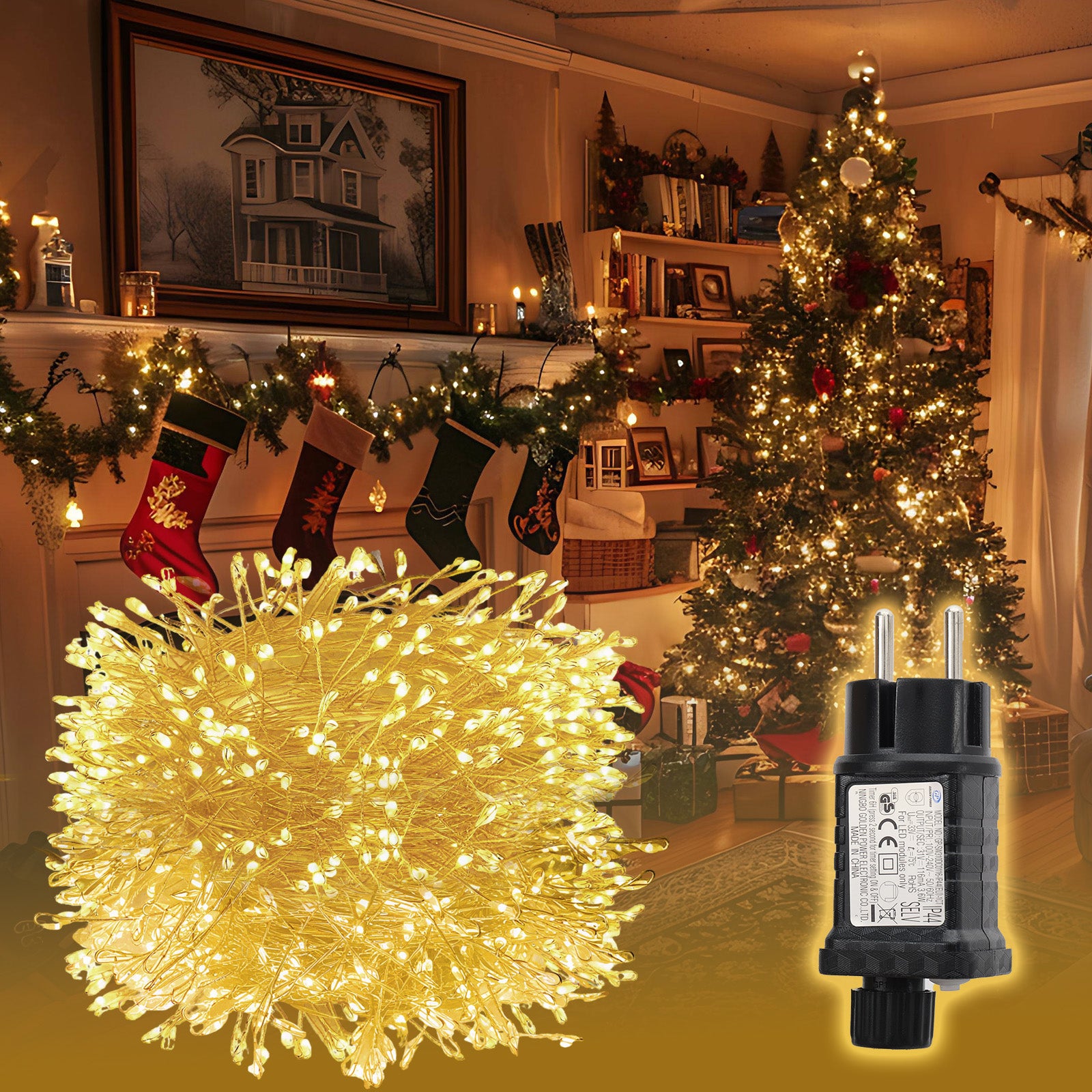 Salcar LED Cluster Lichterkette aus Kupferdraht – 5m/10m/15m/20m, 200–800 LEDs, Wasserdicht, 8 Modi, Timer & Memory, für Innen & Außen, Weihnachtsbaum, Garten, Hochzeit, Party – Warmweiß Salcar