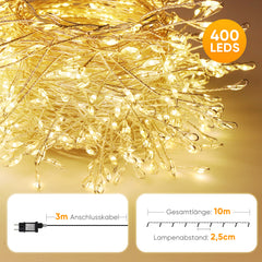 Salcar LED Cluster Lichterkette aus Kupferdraht – 5m/10m/15m/20m, 200–800 LEDs, Wasserdicht, 8 Modi, Timer & Memory, für Innen & Außen, Weihnachtsbaum, Garten, Hochzeit, Party – Warmweiß Salcar