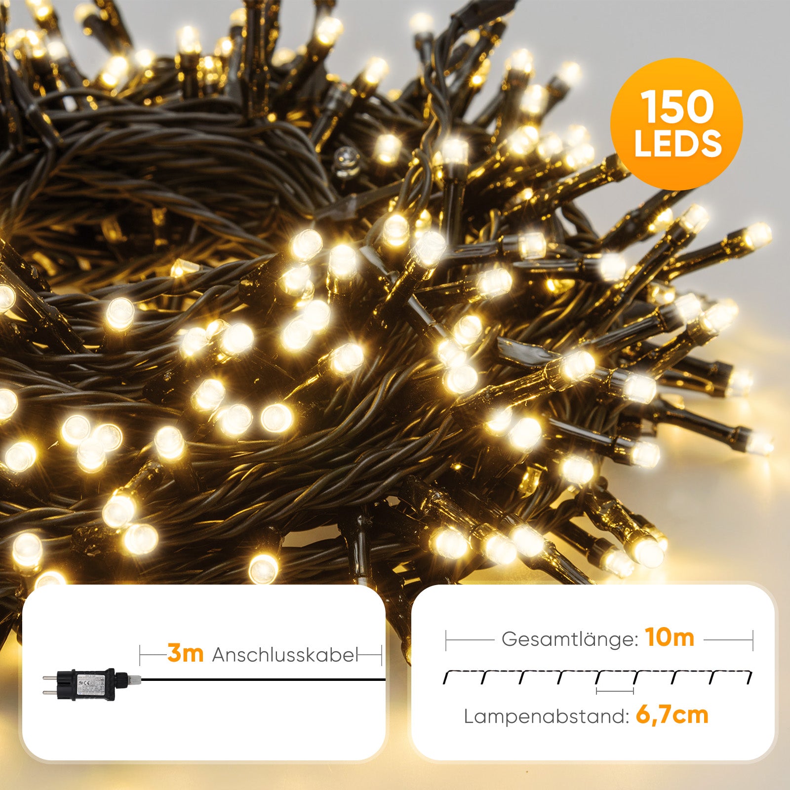 Salcar LED Lichterkette Außen – 10m/15m/20m, 150–300 LEDs, Wasserdicht, 9 Modi, Timer & Memory, Stufenlos dimmbar, 4 Farbtemperaturen (2800K–1800K), für Garten, Balkon, Party, Weihnachtsbaum Salcar