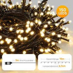 Salcar LED Lichterkette Außen – 10m/15m/20m, 150–300 LEDs, Wasserdicht, 9 Modi, Timer & Memory, Stufenlos dimmbar, 4 Farbtemperaturen (2800K–1800K), für Garten, Balkon, Party, Weihnachtsbaum Salcar