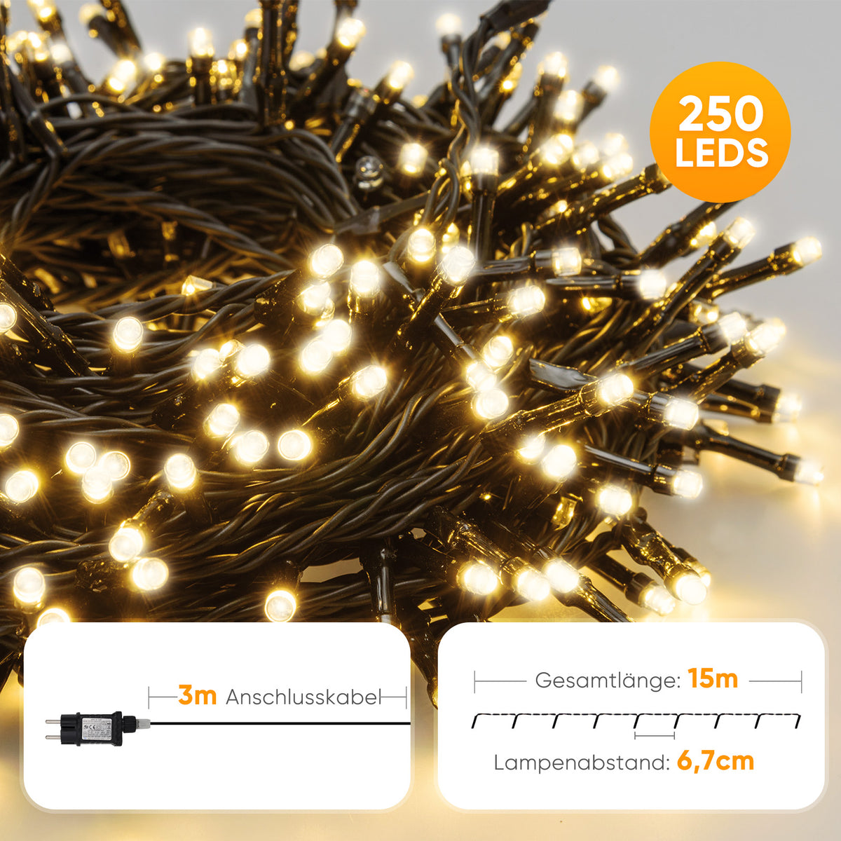 Salcar LED Lichterkette Außen – 10m/15m/20m, 150–300 LEDs, Wasserdicht, 9 Modi, Timer & Memory, Stufenlos dimmbar, 4 Farbtemperaturen (2800K–1800K), für Garten, Balkon, Party, Weihnachtsbaum Salcar