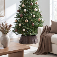 Salcar Weihnachtsbaumkragen Braun aus Poly-Rattan – Weihnachtsbaumrock & Christbaumständer Abdeckung