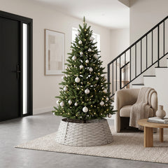 Salcar Weihnachtsbaumkragen Hellgrau aus Poly-Rattan – Weihnachtsbaumrock & Christbaumständer Abdeckung