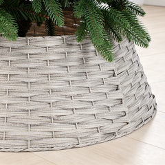 Salcar Weihnachtsbaumkragen Hellgrau aus Poly-Rattan – Weihnachtsbaumrock & Christbaumständer Abdeckung