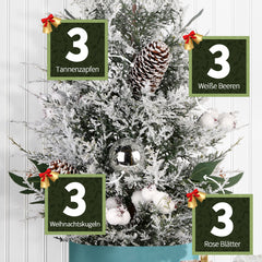Salcar Künstlicher Mini-Weihnachtsbaum 50 cm – Mit Christbaumschmuck, Tannenzapfen & roten Beeren – Aus 100 % PE, stabil & wiederverwendbar