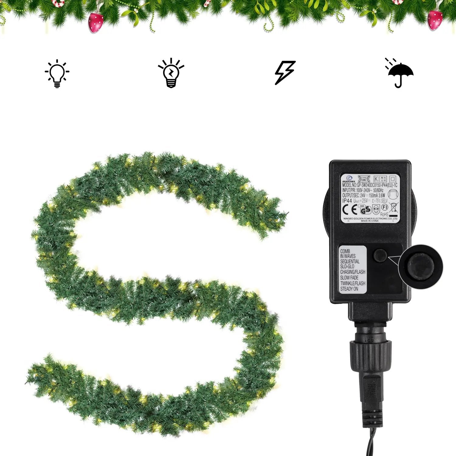 Salcar 3/5/10 m PVC Weihnachtsgirlande mit mit LED Lampen Salcar