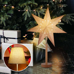 Salcar LED Paper Star with Wooden Base – Illuminated Christmas Star with 2 Lampshades, Warm White Light, Foldable &amp; Replaceable E14 Bulb