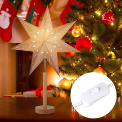 Salcar LED Paper Star with Wooden Base – Illuminated Christmas Star with 2 Lampshades, Warm White Light, Foldable &amp; Replaceable E14 Bulb