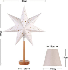 Salcar LED Paper Star with Wooden Base – Illuminated Christmas Star with 2 Lampshades, Warm White Light, Foldable &amp; Replaceable E14 Bulb