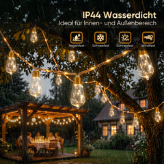 Spritzwassergeschützte Vintage Solar Lichterkette für Garten, Terrasse und Balkon