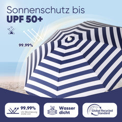 Sekey 180 cm Strandschirm mit Schutzhülle und Bodenhülse, Sonnenschutz UV50+