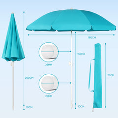Sekey 180 cm Strandschirm mit Schutzhülle und Bodenhülse, Sonnenschutz UV50+