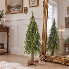 Salcar Künstlicher Weihnachtsbaum 90 cm mit echtem Holzstamm – Zartgrün, 100 % PE Nadeln