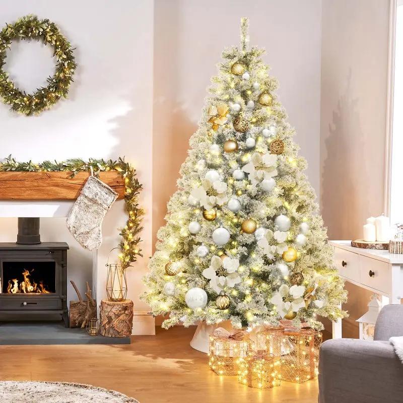 Salcar 180cm Künstlicher Weihnachtsbaum mit Schnee und Licht, mit 250 LED und 828 PVC Spitzen Salcar