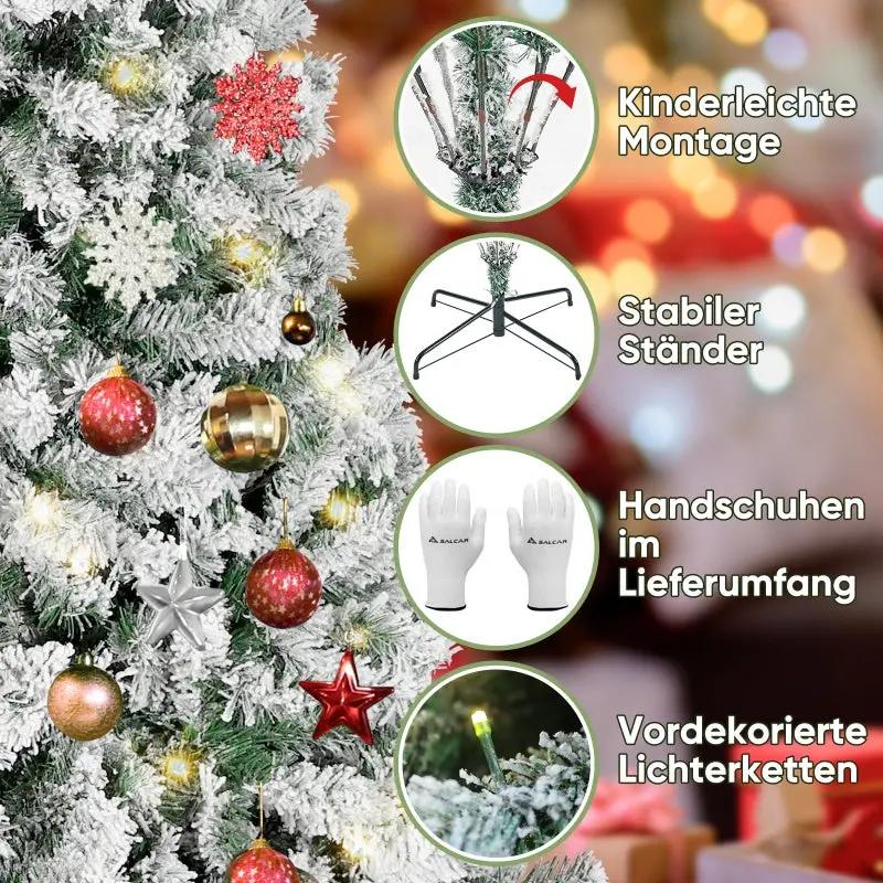 Salcar 180cm Künstlicher Weihnachtsbaum mit Schnee und Licht, mit 250 LED und 828 PVC Spitzen Salcar