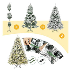 Salcar 180cm Künstlicher Weihnachtsbaum mit Schnee und Licht, mit 250 LED und 828 PVC Spitzen Salcar