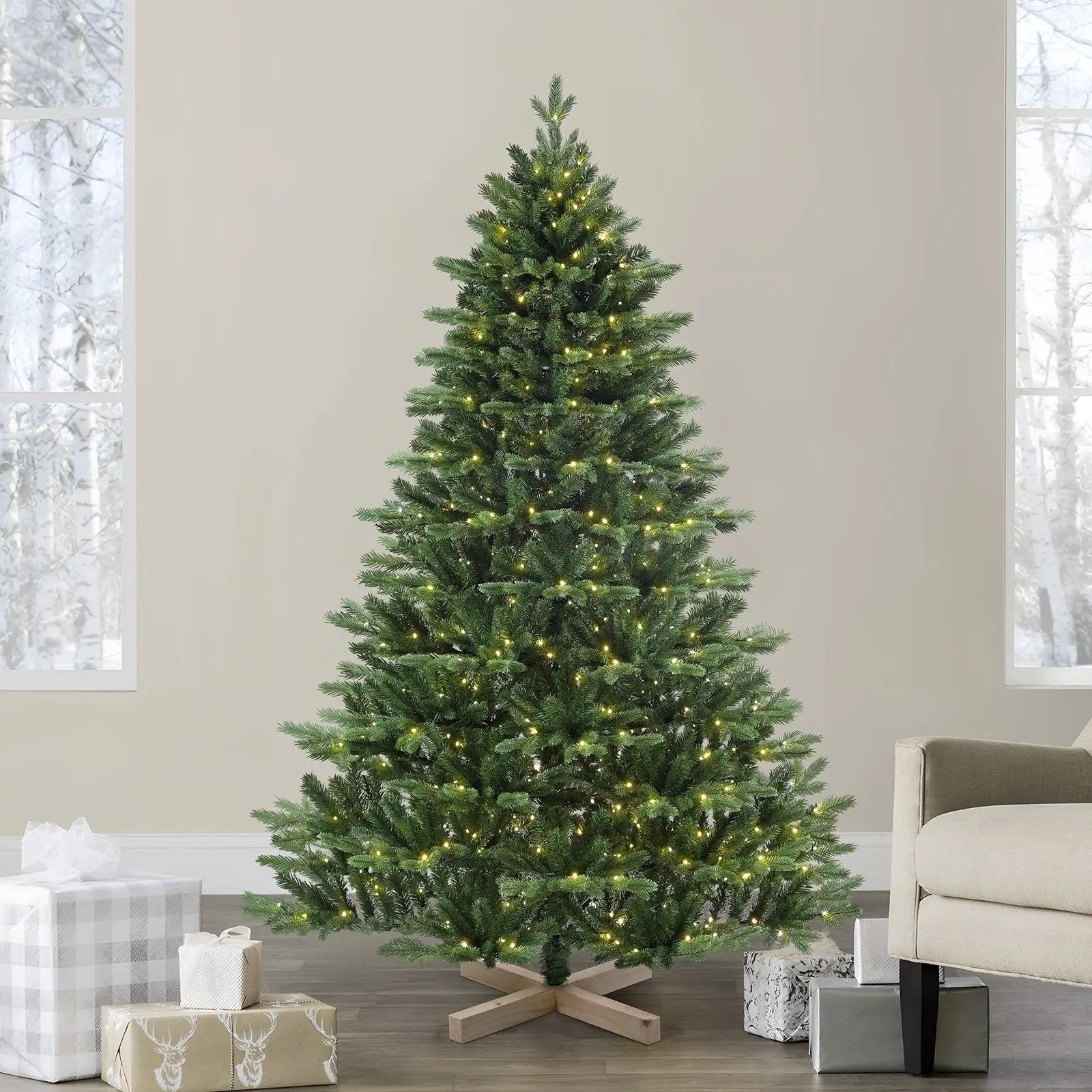 Salcar 180/210cmKünstlicher Weihnachtsbaum, Edeltanne, mit 450/650 LEDs und 1150/1486 PE-Zweigen und 472/728 PVC-Zweigen Salcar