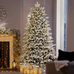 Salcar 180 Künstlicher Weihnachtsbaum mit Schnee,  Holzständer, mit 908 Spitzen aus PVC und PE Salcar