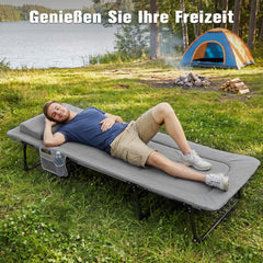 Sekey Faltbett klappbar mit Matratze & Kissen 193x70 cm – verstellbares Campingbett mit 6-fach Rückenlehne, bis 150 kg belastbar, Gästebett für Camping, Garten & Zuhause