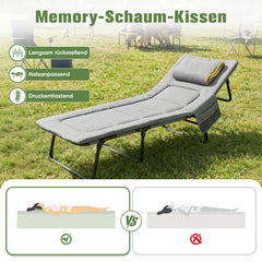 Sekey Faltbett klappbar mit Matratze & Kissen 193x70 cm – verstellbares Campingbett mit 6-fach Rückenlehne, bis 150 kg belastbar, Gästebett für Camping, Garten & Zuhause