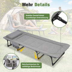 Sekey Faltbett klappbar mit Matratze & Kissen 193x70 cm – verstellbares Campingbett mit 6-fach Rückenlehne, bis 150 kg belastbar, Gästebett für Camping, Garten & Zuhause