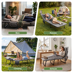 Sekey Faltbett klappbar mit Matratze & Kissen 193x70 cm – verstellbares Campingbett mit 6-fach Rückenlehne, bis 150 kg belastbar, Gästebett für Camping, Garten & Zuhause