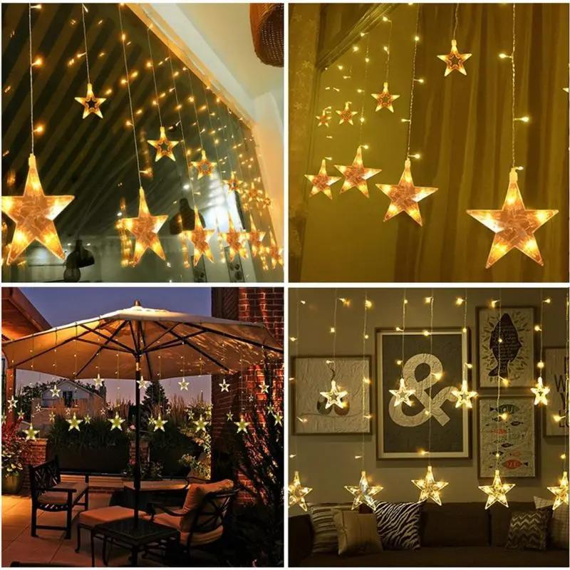 Salcar 2 x 1 m LED Lichtervorhang mit Fernbedienung, 12 Sternen, 108 LEDs, 31V GS-zertifizierte Stromversorgung Salcar