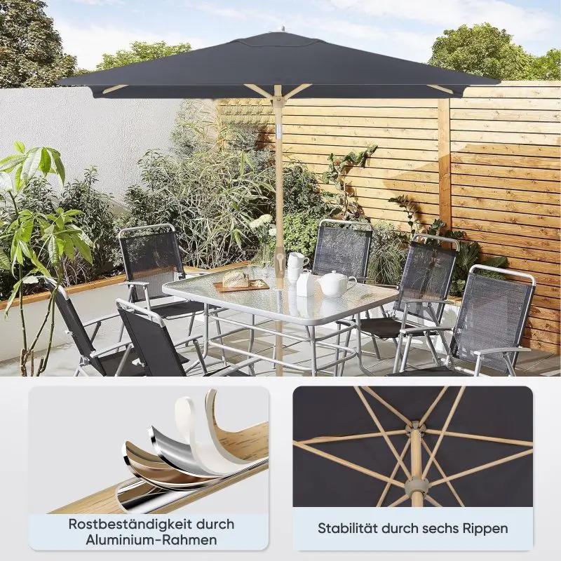 Sekey 210 x 140 cm Alu Sonnenschirm mit Kurbel, Sonnenschutz UV50+, aus Holz-Metall Sekey