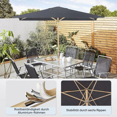 Sekey 210 x 140 cm Alu Sonnenschirm mit Kurbel, Sonnenschutz UV50+, aus Holz-Metall Sekey