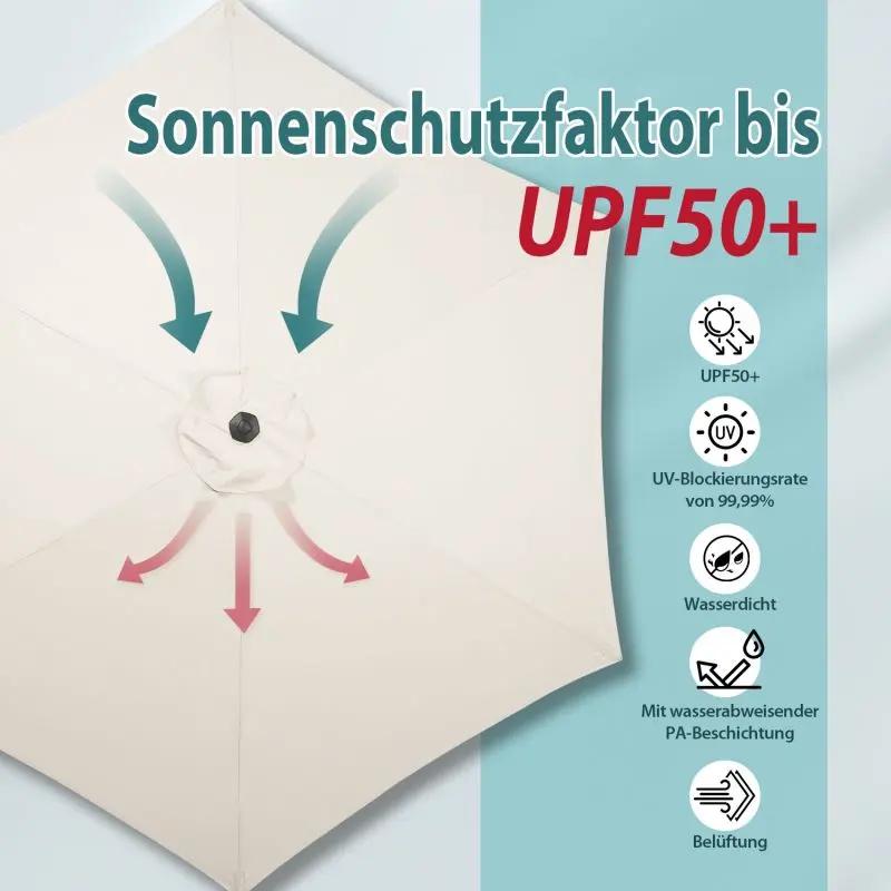 Sekey 270cm Sonnenschirm mit Kurbel, Knickbar im Sitzen, Sonnenschutz UV50+ Sekey