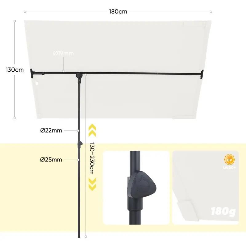 Sekey 180 x 130 cm Balkonschirm Rechteckig, Individuell Verstellbar, Sonnenschutz UV50+ Sekey