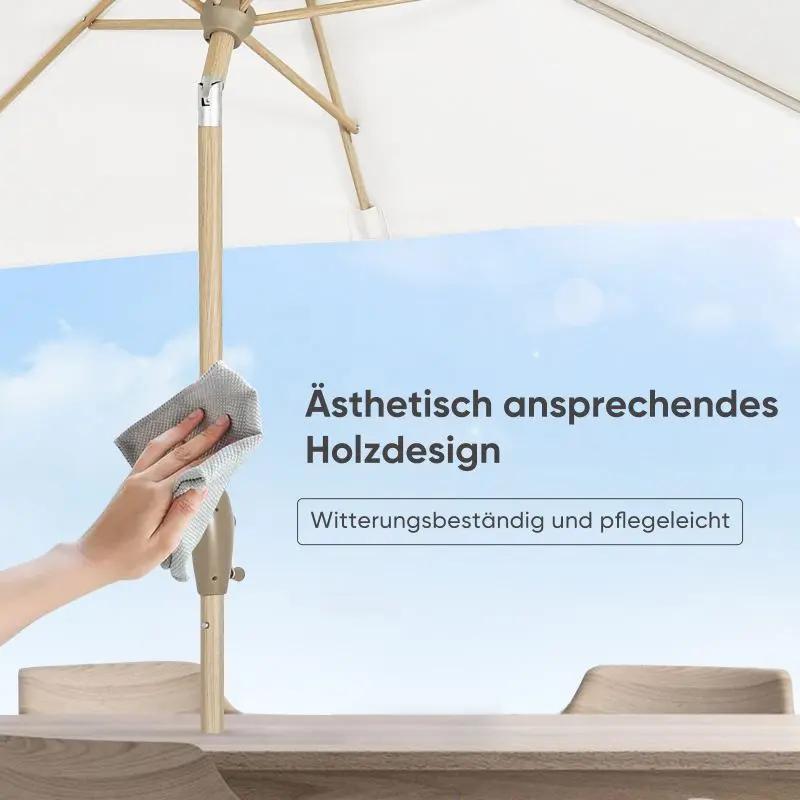 Sekey 210 x 140 cm Alu Sonnenschirm mit Kurbel, Sonnenschutz UV50+, aus Holz-Metall Sekey