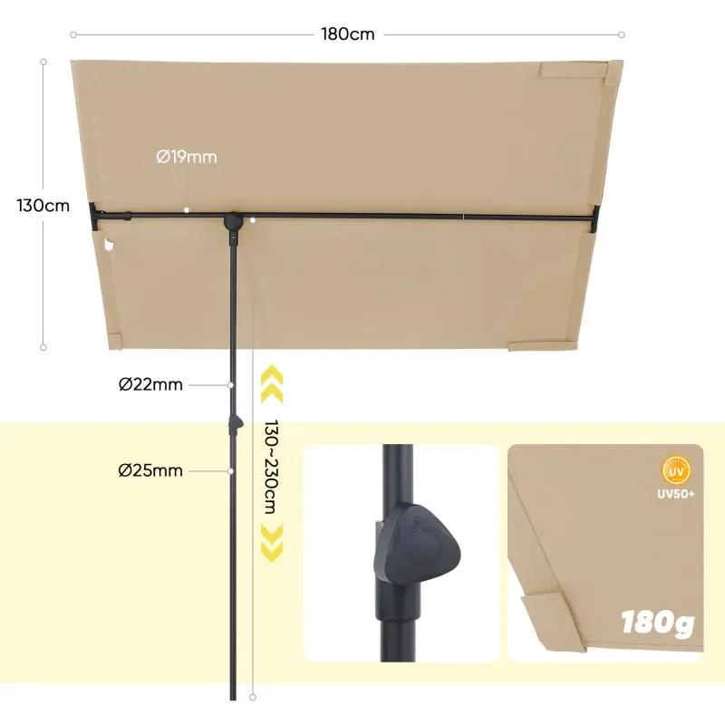 Sekey 180 x 130 cm Balkonschirm Rechteckig, Individuell Verstellbar, Sonnenschutz UV50+ Sekey