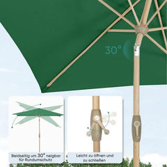 Sekey 210 x 140 cm Alu Sonnenschirm mit Kurbel, Sonnenschutz UV50+, aus Holz-Metall Sekey