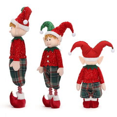 Salcar Weihnachtsjunge 60–90 cm – Stehende Weihnachtsfigur mit teleskopierbaren Beinen, Rote Kleidung & Zipfelmütze, Weihnachtsdeko für Wohnzimmer & Kinderzimmer