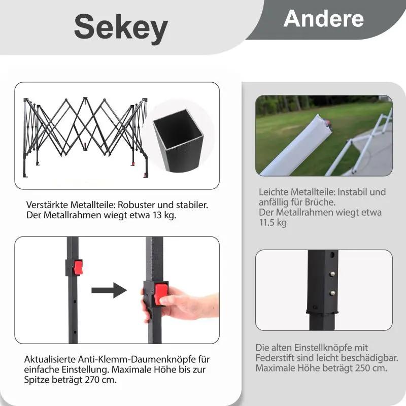 Sekey 300 x 300 cm Faltpavillon mit 4 Sandsäcken und Tragetasche Sekey