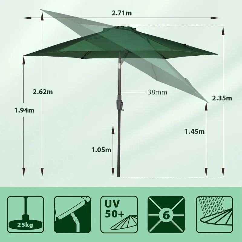 Sekey 270cm Sonnenschirm mit Kurbel, Knickbar im Sitzen, Sonnenschutz UV50+ Sekey