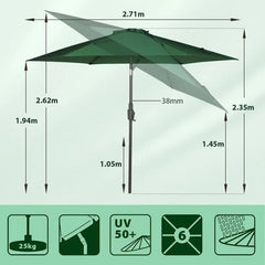 Sekey 270cm Sonnenschirm mit Kurbel, Knickbar im Sitzen, Sonnenschutz UV50+ Sekey