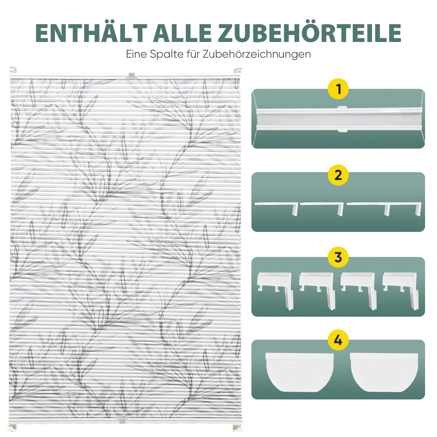 Sekey Wabenplissee ohne Bohren, Verdunkelung, Rollo mit Blumen- & Blätterdruck, stilvolles Plissee für Fenster SEKEYMALL