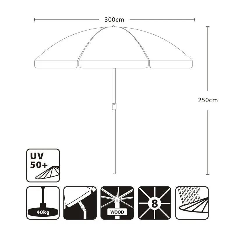 Sekey 300 cm Holz Sonnenschirm mit Volant, Sonnenschutz UV50+ Sekey