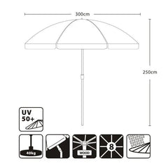 Sekey 300 cm Holz Sonnenschirm mit Volant, Sonnenschutz UV50+ Sekey
