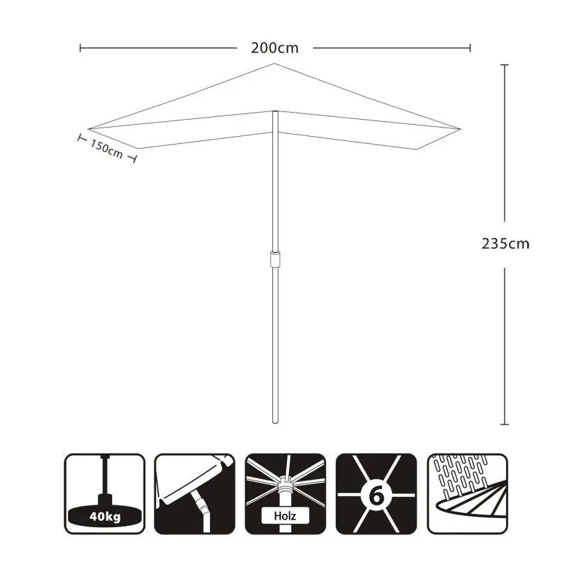 Sekey 200 x 150 cm Holz Sonnenschirm Rechteckig, Sonnenschutz UV50+ Sekey