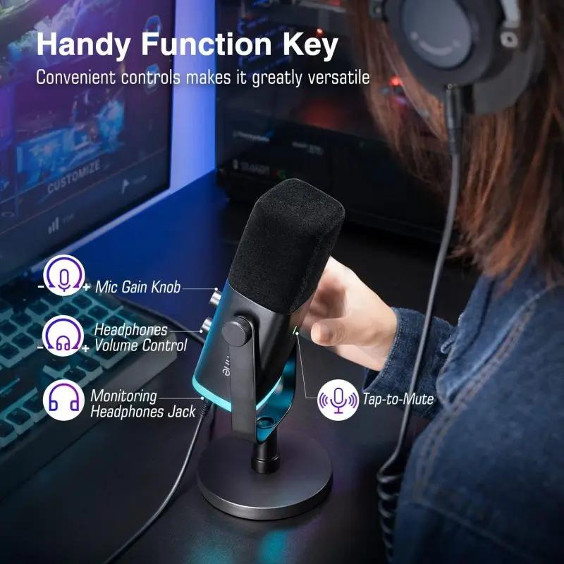 Fifine USB / XLR Dynamisch Mikrofon mit Stummschalttaste und Kopfhörerbuchse, AM8 Sekey