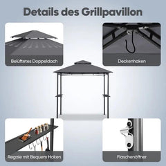 Sekey 245 x 150 x 250 cm Grillpavillon mit Ablage und Haken Sekey