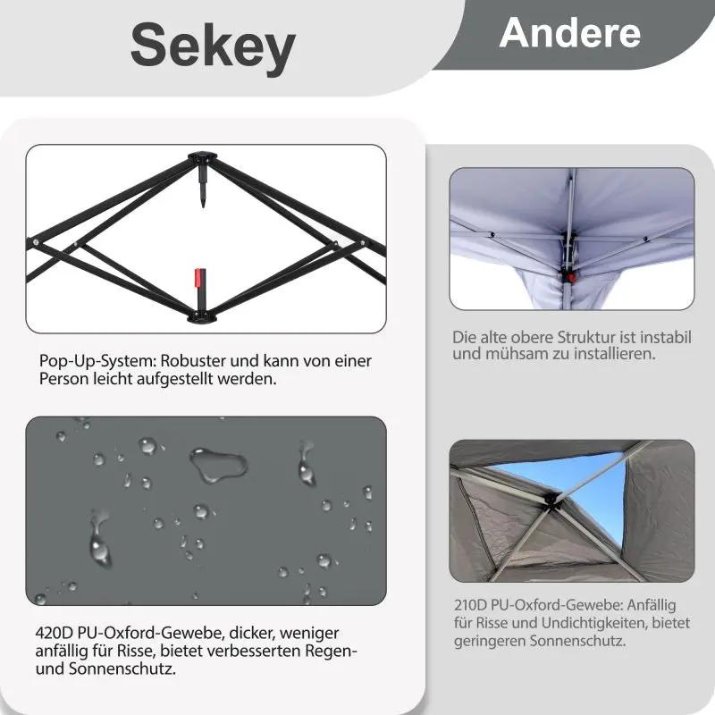 Sekey 300 x 300 cm Faltpavillon mit 4 Sandsäcken und Tragetasche Sekey