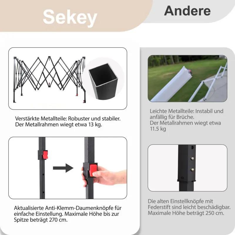 Sekey 300 x 300 cm Faltpavillon mit 4 Sandsäcken und Tragetasche Sekey